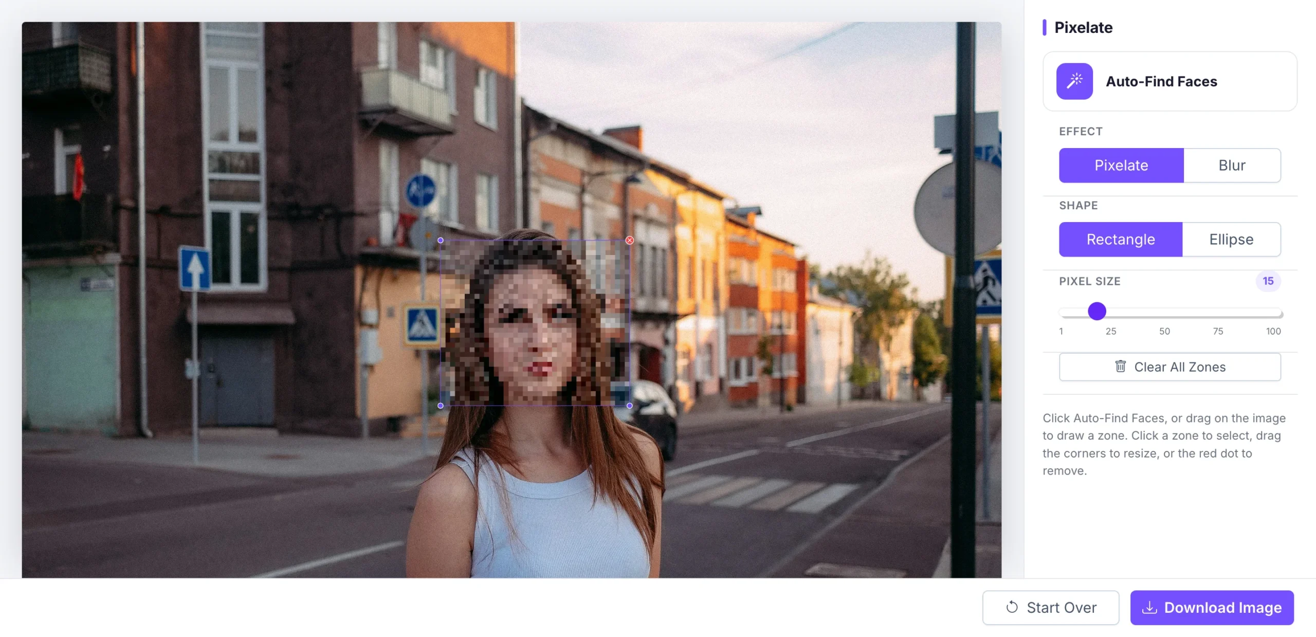 Pixellize pixelate face tool with a face zone selected