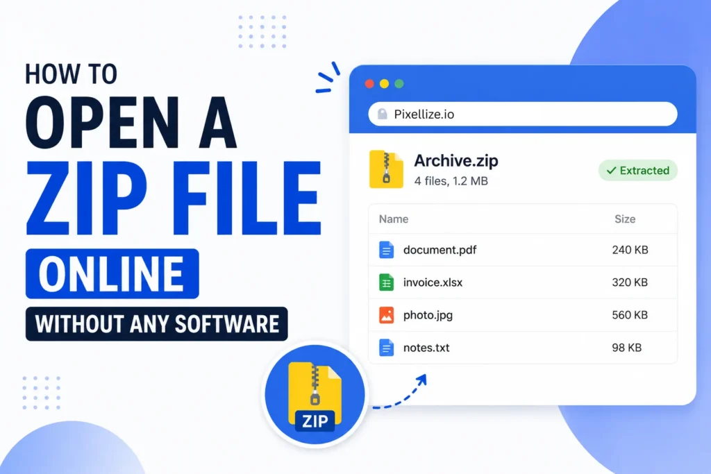 Open a ZIP file online in a browser, files listed inside