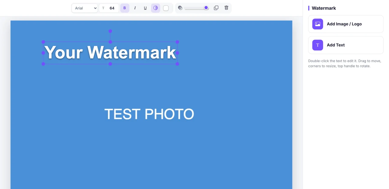 Pixellize watermark tool with a text watermark on a photo