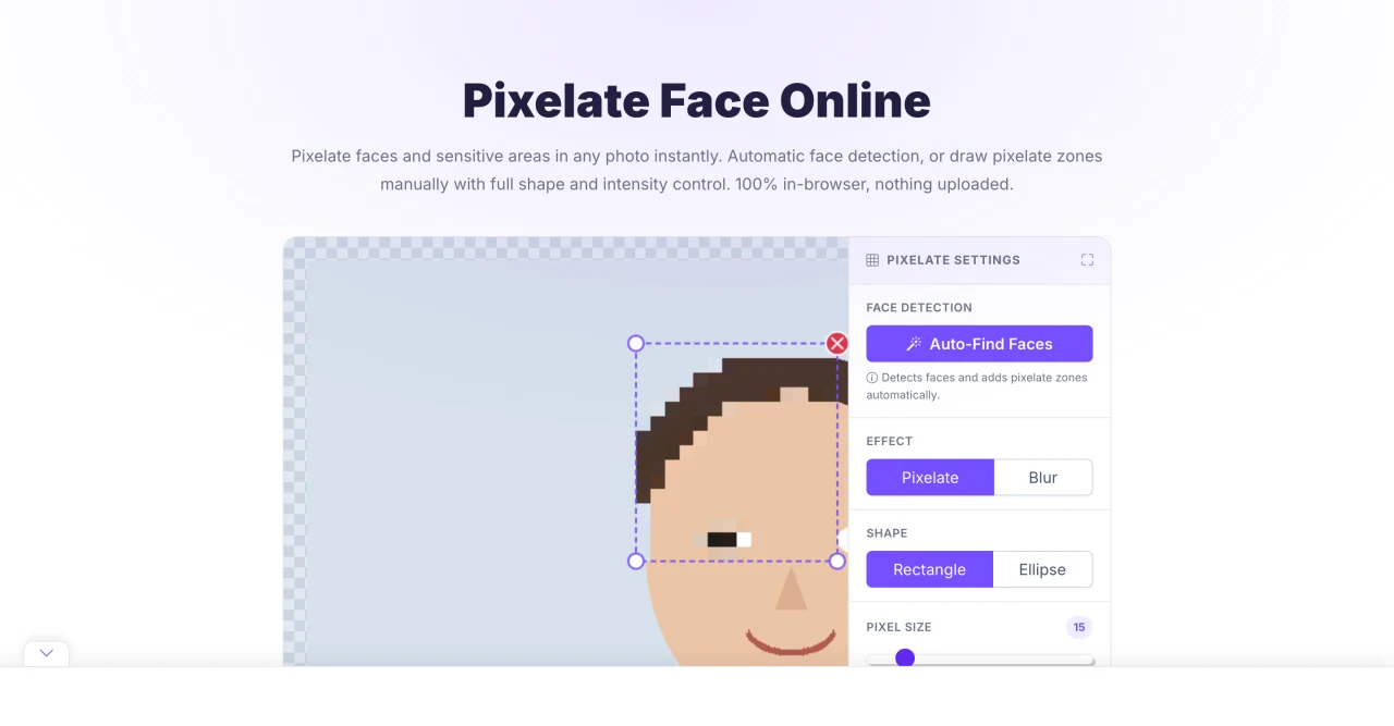 Pixellize pixelate face tool with a face zone selected