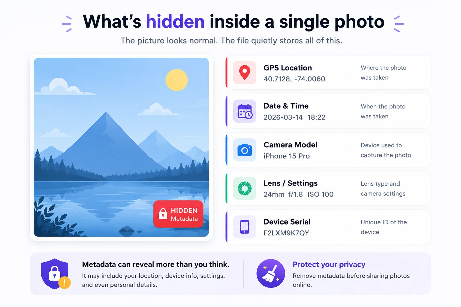 EXIF fields hidden inside a photo file including GPS and camera model