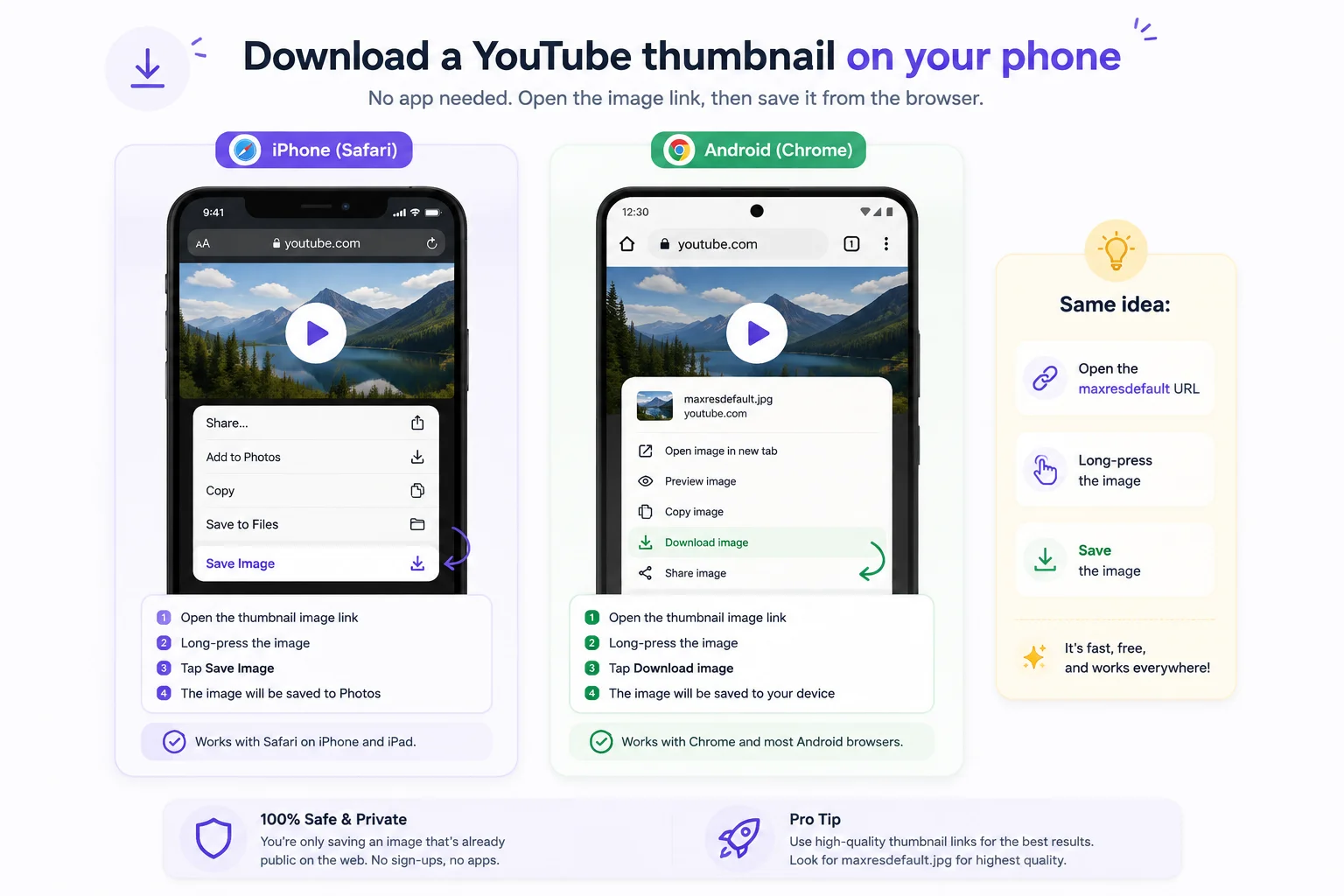 How to download a YouTube thumbnail on iPhone and Android by long-pressing the image