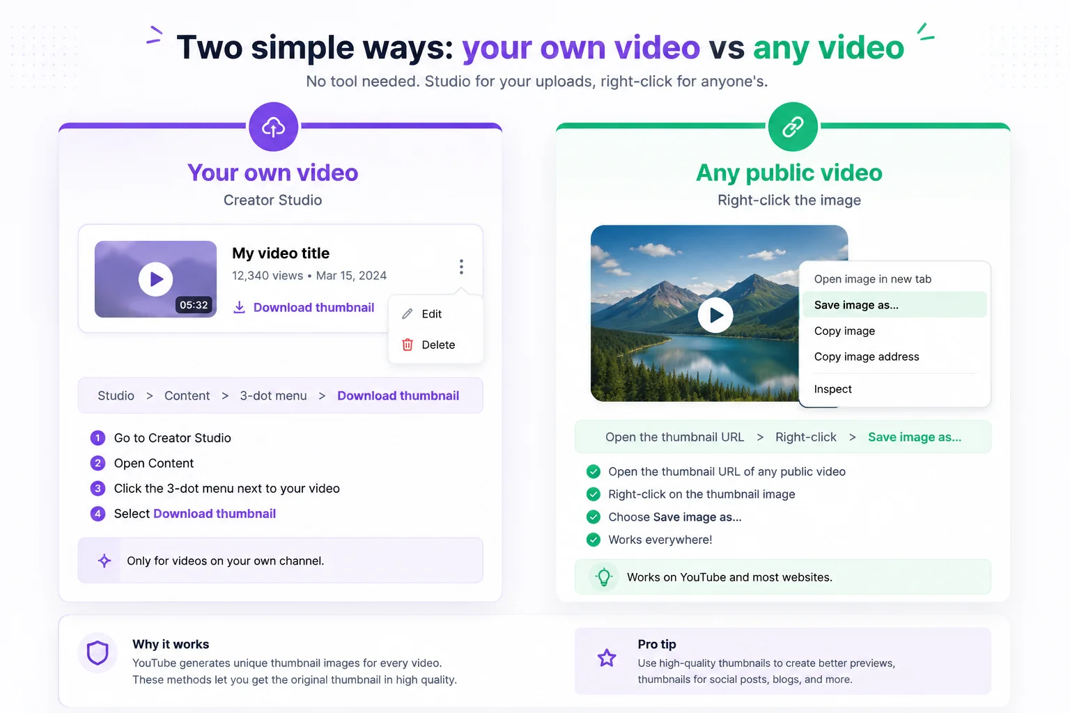 Download a YouTube thumbnail from Studio or by right-clicking the image