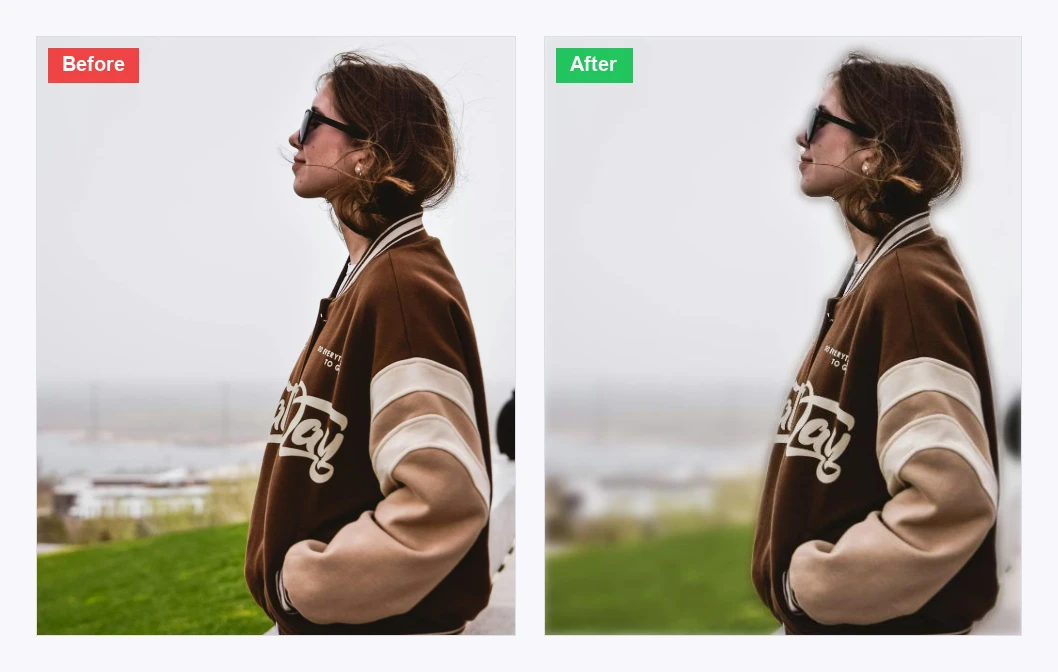 Before and after blurring a photo background, busy versus soft