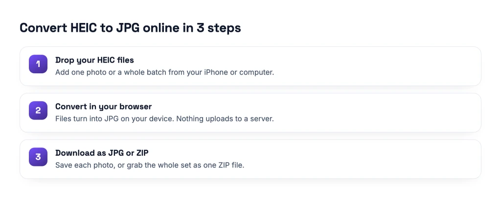 Three steps to convert HEIC to JPG online