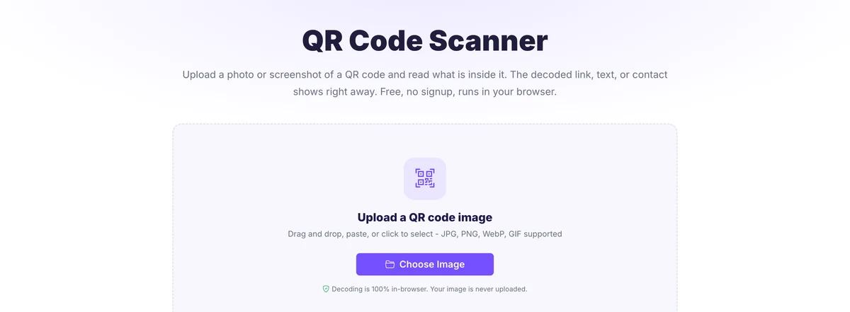 Pixellize QR code scanner with drag and drop upload area