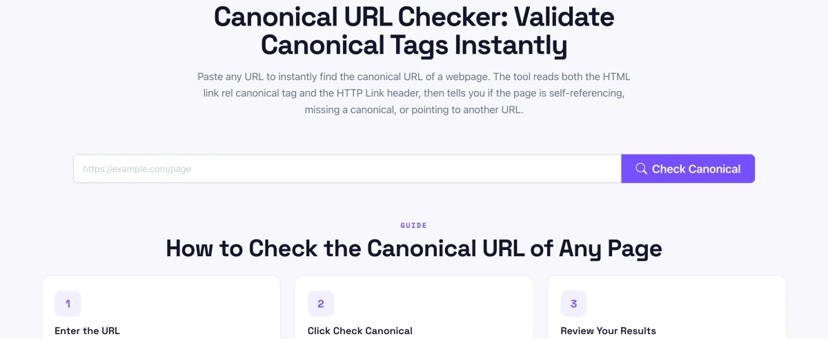Pixellize canonical URL checker showing the input field