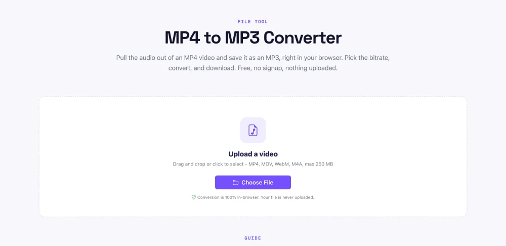 MP4 to MP3 converter upload screen in the browser
