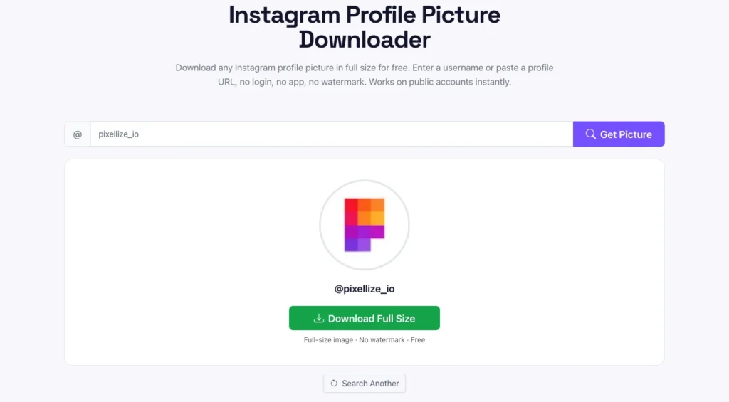 Full size pixellize_io profile picture with a Download Full Size button