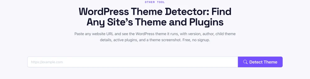 Pixellize WordPress theme detector tool input