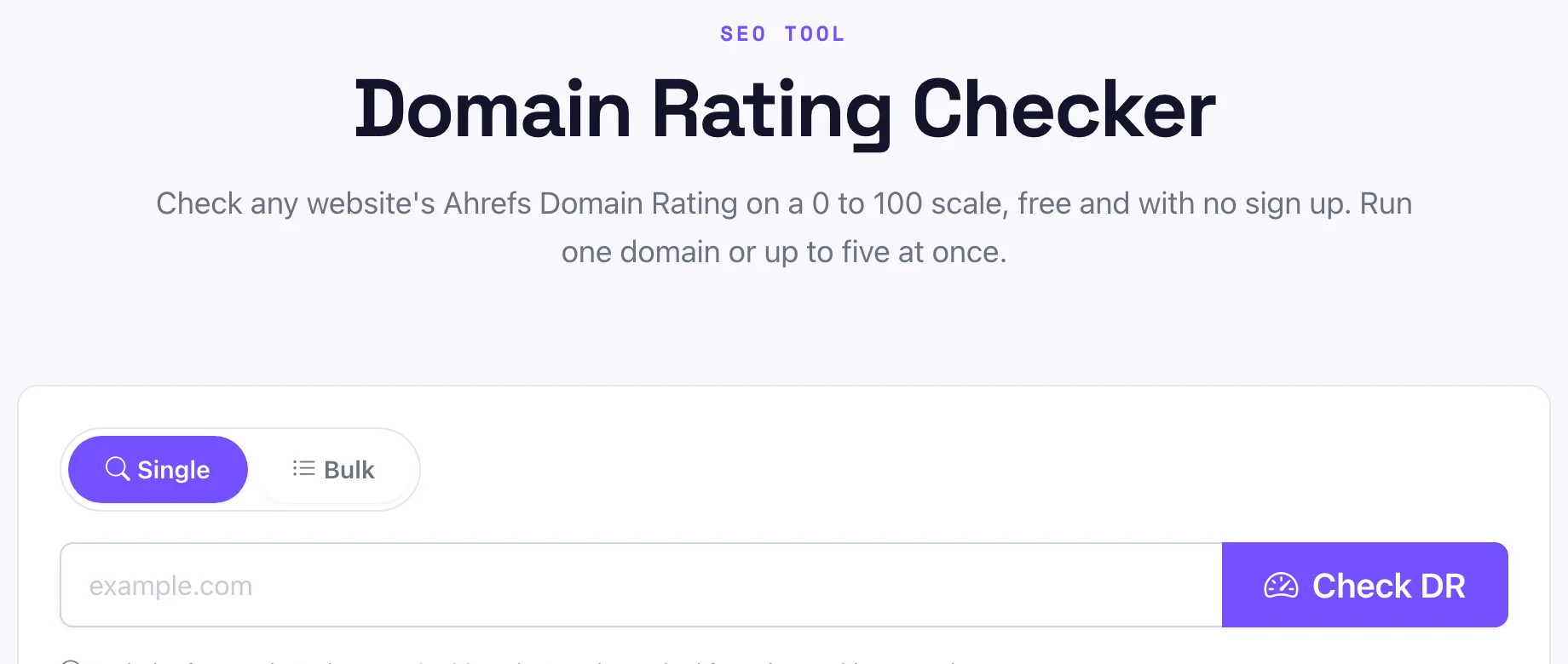 Domain Rating Checker single domain input with Check DR button