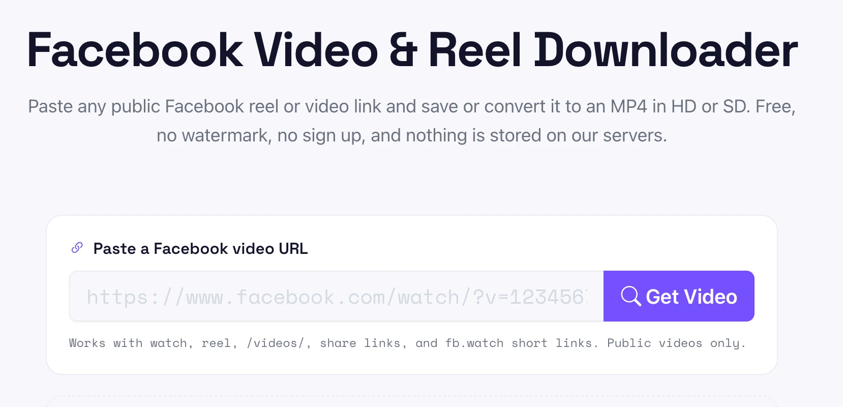 Pixellize Facebook Video Downloader with the paste a video URL box
