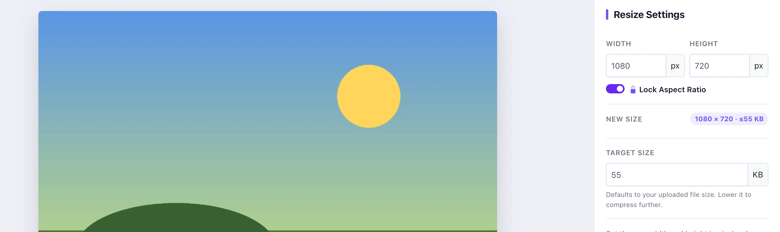 Step 2, type the new width and height in pixels with aspect ratio locked
